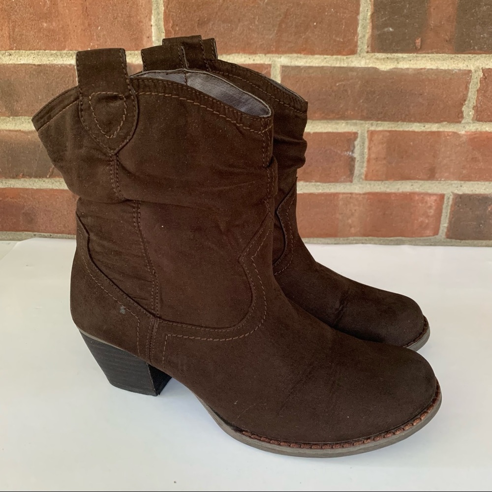 Spring Women’s Brown Faux Suede Ankle Boots Block Heel Shoes EU 38 US 7 M